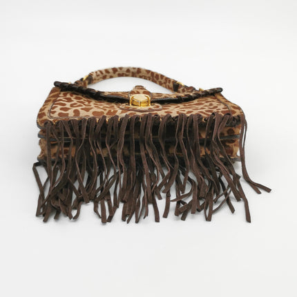 Sac bandoulière Prada Messenger en poulain imprimé léopard avec franges