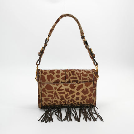 Sac bandoulière Prada Messenger en poulain imprimé léopard avec franges