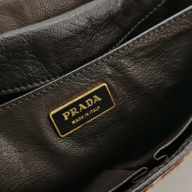 Prada Messenger Leopard Print Pony-style Calfskin Fringe Trimmed Shoulder Bag