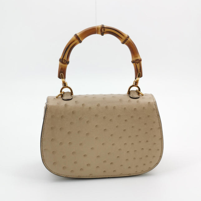 Gucci Bamboo 1947 Ostrich Leather Small Dark Beige With Strap