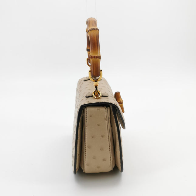 Gucci Bamboo 1947 Ostrich Leather Small Dark Beige With Strap