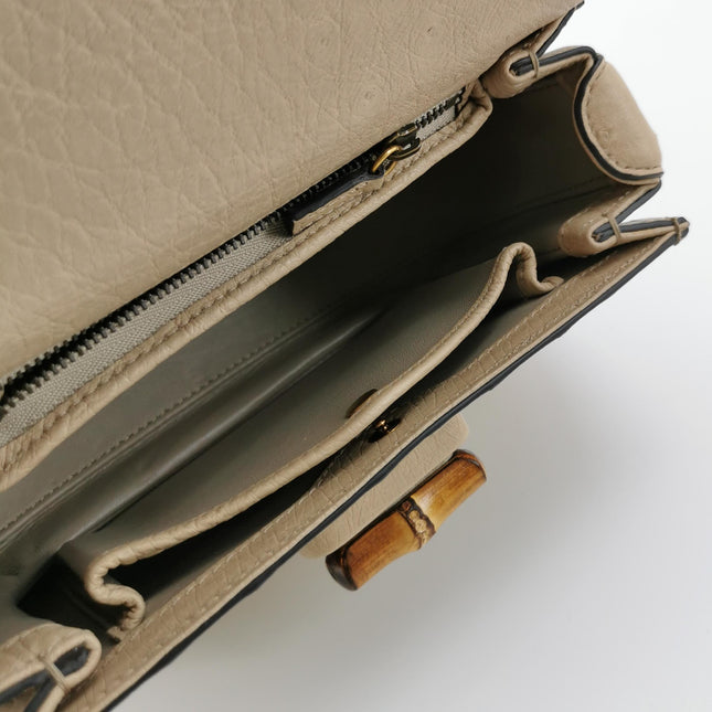 Gucci Bamboo 1947 Ostrich Leather Small Dark Beige With Strap