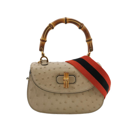 Gucci Bamboo 1947 Ostrich Leather Small Dark Beige With Strap-Luxbags