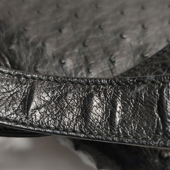 Rare Gucci Bamboo 1947 Vintage Ostrich Leather Medium Black With Strap