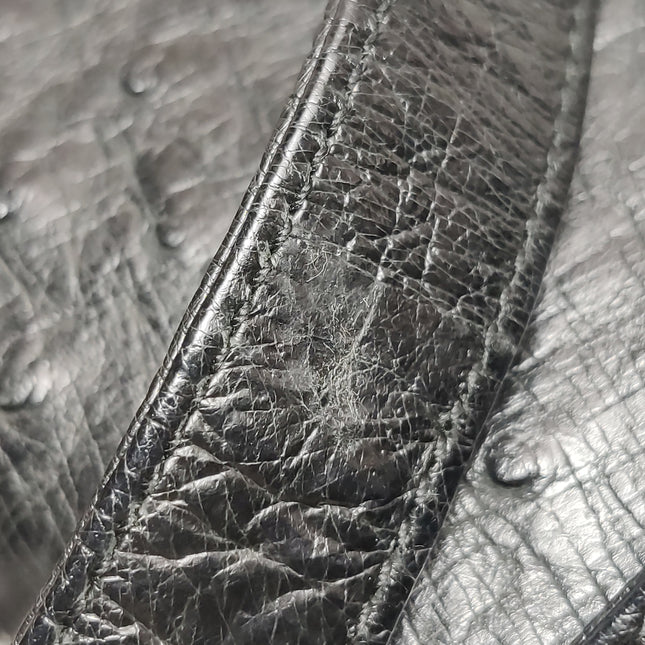 Rare Gucci Bamboo 1947 Vintage Ostrich Leather Medium Black With Strap