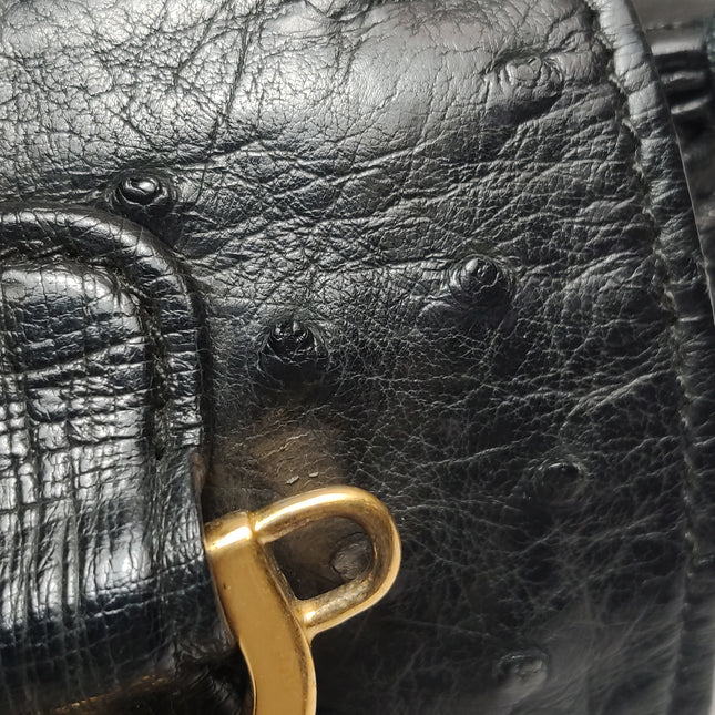 Rare Gucci Bamboo 1947 Vintage Ostrich Leather Medium Black With Strap