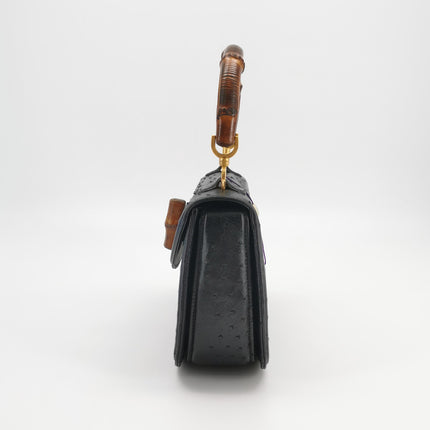 Sac à main Gucci Bamboo 1947 moyen en cuir noir