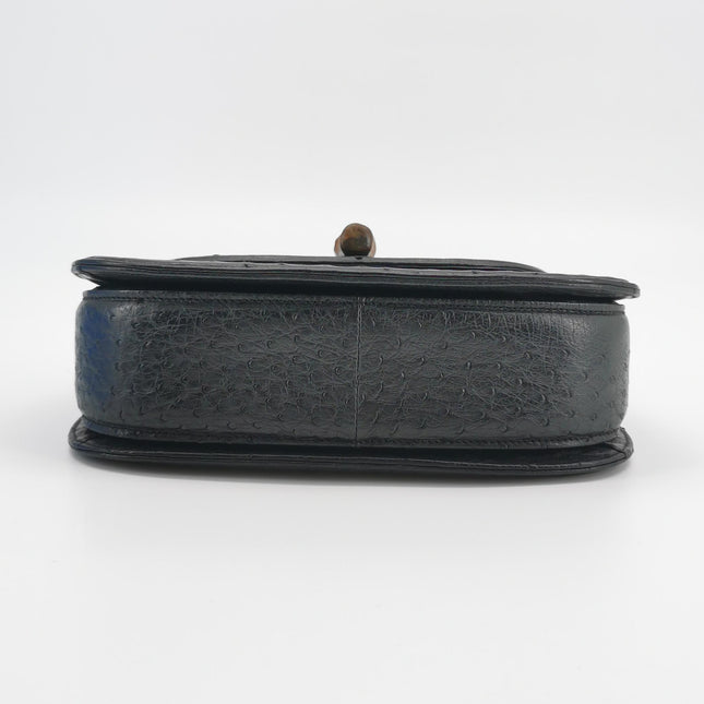 Rare Gucci Bamboo 1947 Vintage Ostrich Leather Medium Black With Strap