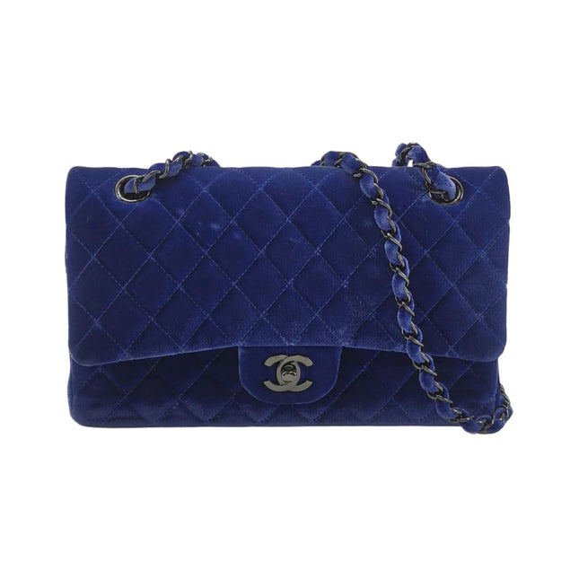 Chanel Classic Flap Medium Velours Bleu Roi Quincaillerie Argentée
