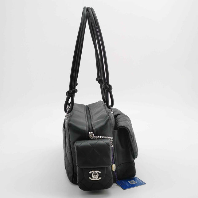 Chanel Cambon Multi-pocket Ligne Reporter Bag Medium Black CC on Black Calfskin Leather