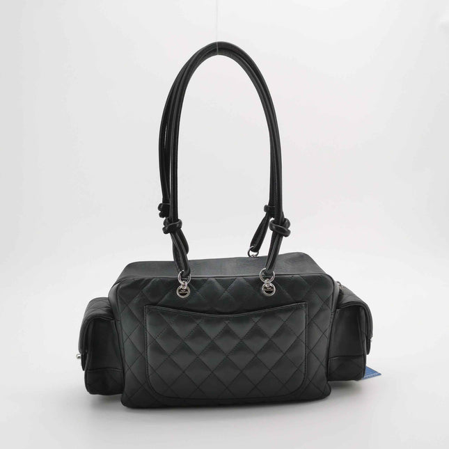 Chanel Cambon Multi-pocket Ligne Reporter Bag Medium Black CC on Black Calfskin Leather