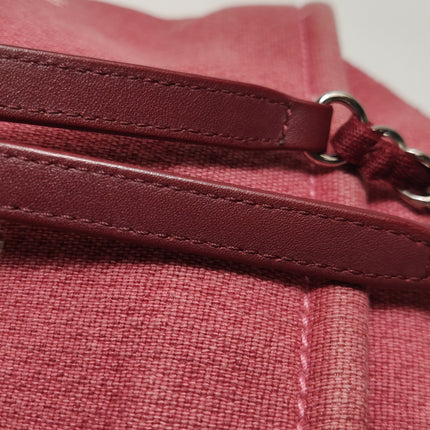 Chanel Deauville Tote Red Cloth Leather Chain Strap Small 34cm