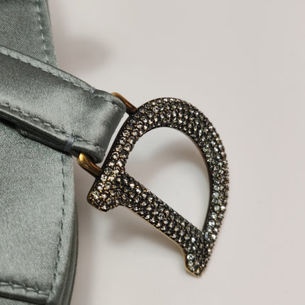 Sac Dior Saddle Mini Bleu Gris Soie avec Boucles Incrustées de Cristaux