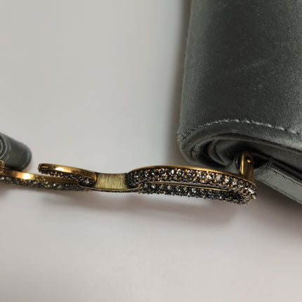 Sac Dior Saddle Mini Bleu Gris Soie avec Boucles Incrustées de Cristaux
