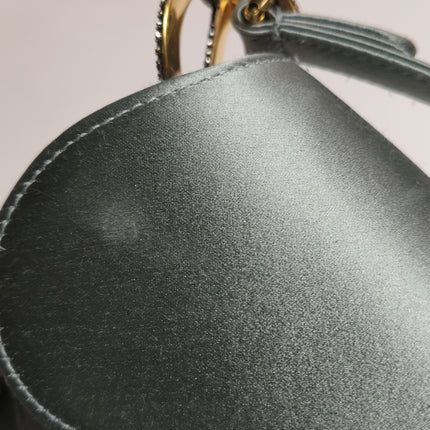 Sac Dior Saddle Mini Bleu Gris Soie avec Boucles Incrustées de Cristaux