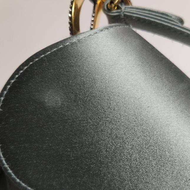 Dior Saddle Mini Silk Blue Grey with Crystal Embedded Buckles