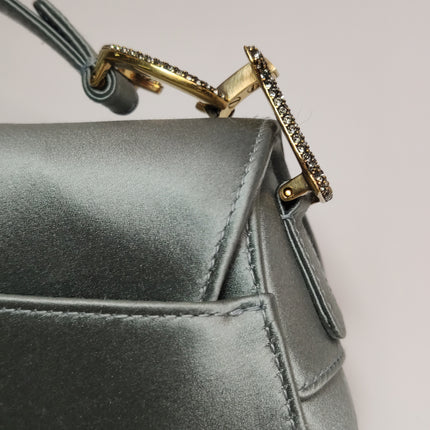 Sac Dior Saddle Mini Bleu Gris Soie avec Boucles Incrustées de Cristaux