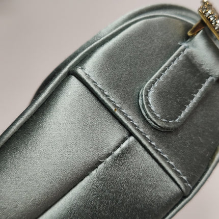 Sac Dior Saddle Mini Bleu Gris Soie avec Boucles Incrustées de Cristaux