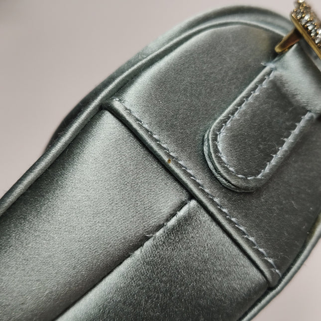 Dior Saddle Mini Silk Blue Grey with Crystal Embedded Buckles