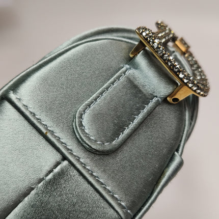 Sac Dior Saddle Mini Bleu Gris Soie avec Boucles Incrustées de Cristaux