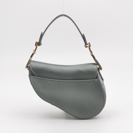 Sac Dior Saddle Mini Bleu Gris Soie avec Boucles Incrustées de Cristaux