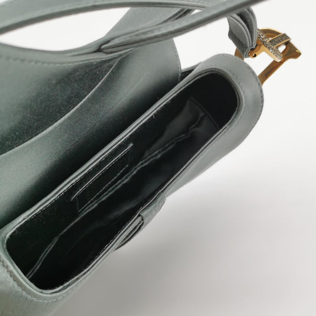 Dior Saddle Mini Silk Blue Grey with Crystal Embedded Buckles