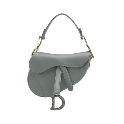 Sac Dior Saddle Mini Bleu Gris Soie avec Boucles Incrustées de Cristaux