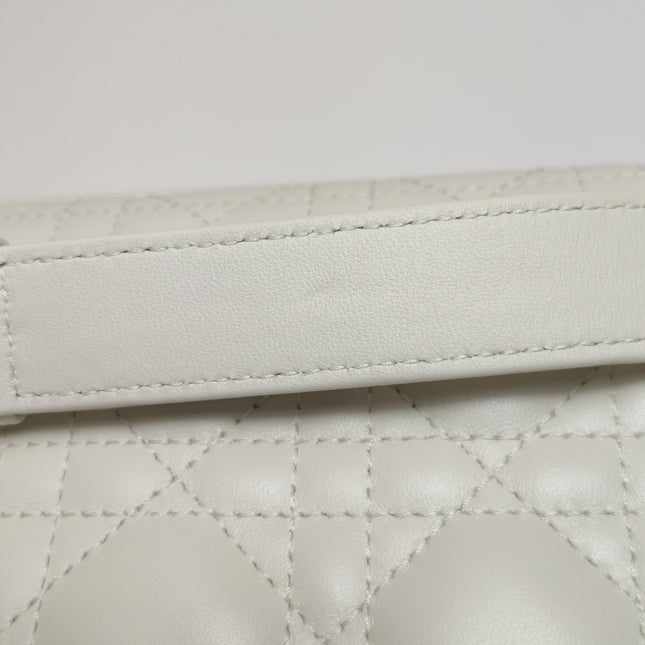 Lady D-Joy Medium White Lambskin Leather Gold Hardware with Strap