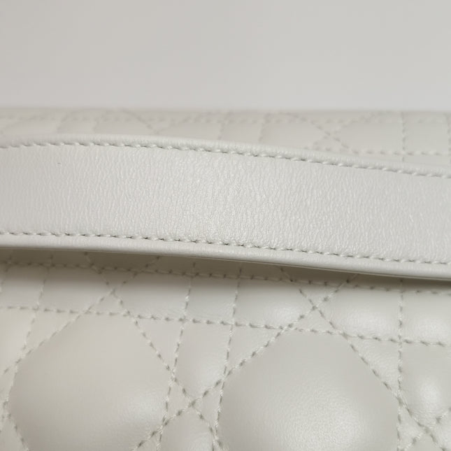 Lady D-Joy Medium White Lambskin Leather Gold Hardware with Strap