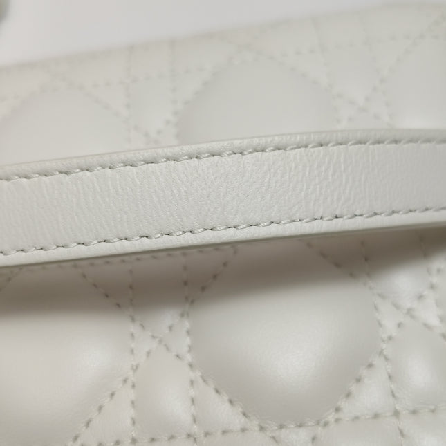 Lady D-Joy Medium White Lambskin Leather Gold Hardware with Strap