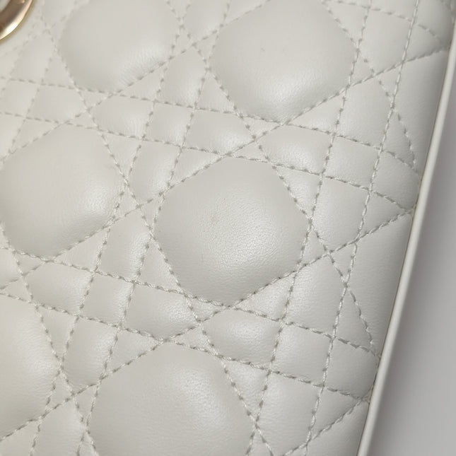 Lady D-Joy Medium White Lambskin Leather Gold Hardware with Strap
