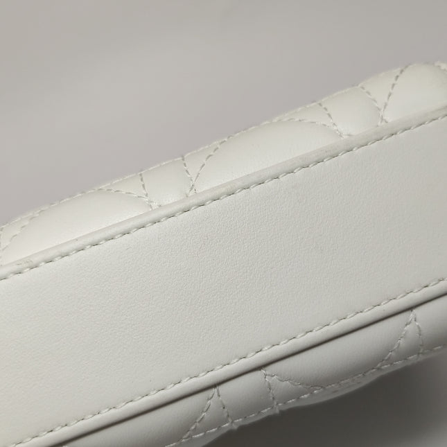 Lady D-Joy Medium White Lambskin Leather Gold Hardware with Strap