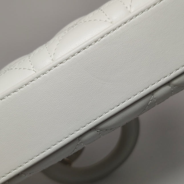 Lady D-Joy Medium White Lambskin Leather Gold Hardware with Strap