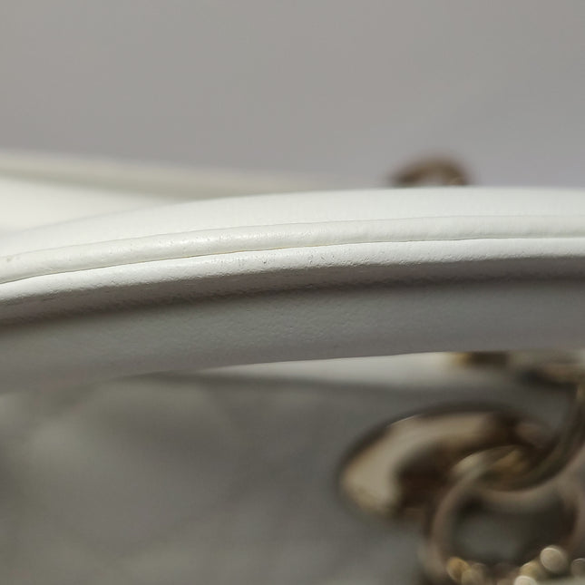 Lady D-Joy Medium White Lambskin Leather Gold Hardware with Strap