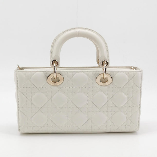 Lady D-Joy Medium White Lambskin Leather Gold Hardware with Strap