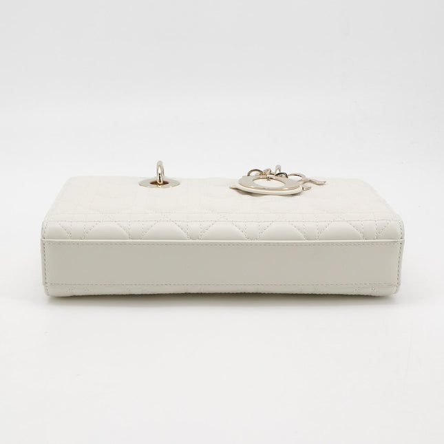 Lady D-Joy Medium White Lambskin Leather Gold Hardware with Strap