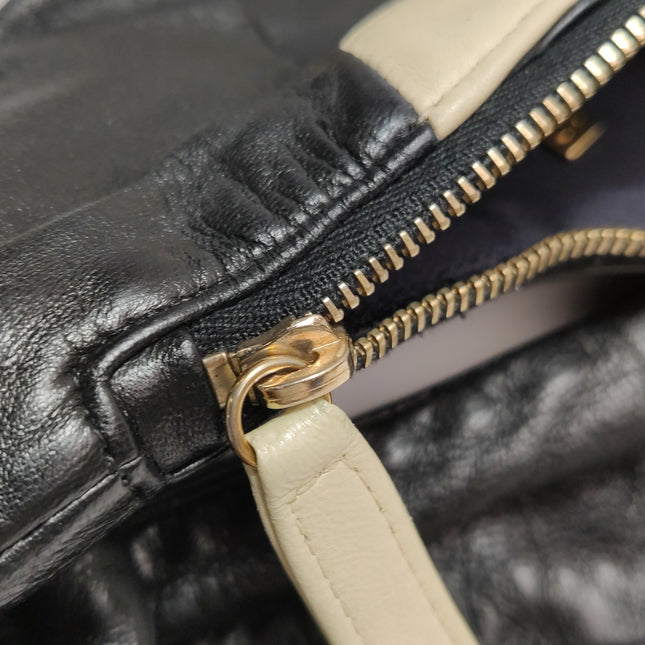 Chanel Large Girl Jacket Bag Black and Beige Lambskin Leather Shoulder Bag 2015