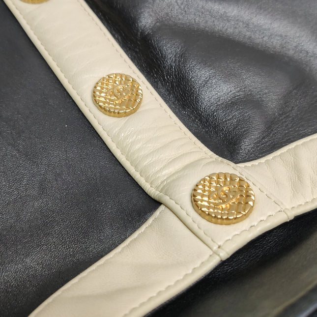 Chanel Large Girl Jacket Bag Black and Beige Lambskin Leather Shoulder Bag 2015