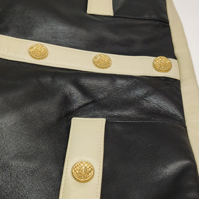 Chanel Large Girl Jacket Bag Black and Beige Lambskin Leather Shoulder Bag 2015