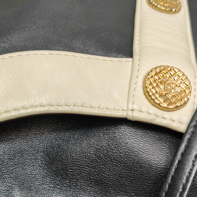 Chanel Large Girl Jacket Bag Black and Beige Lambskin Leather Shoulder Bag 2015