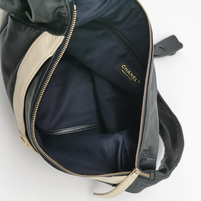 Chanel Large Girl Jacket Bag Black and Beige Lambskin Leather Shoulder Bag 2015