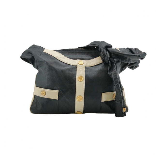 Chanel Large Girl Jacket Bag Black and Beige Lambskin Leather Shoulder Bag 2015