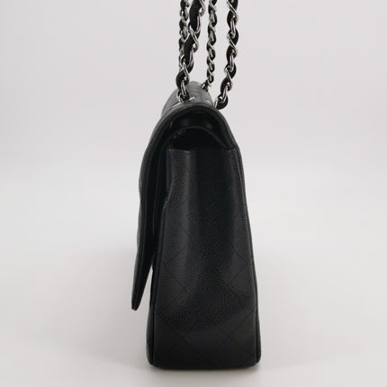 Chanel Classic Flap Maxi 2011 Black Caviar Leather Double Flap Silver Hardware