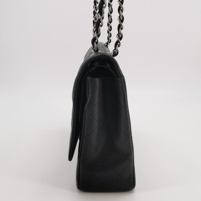 Chanel Classic Flap Maxi 2011 Black Caviar Leather Double Flap Silver Hardware