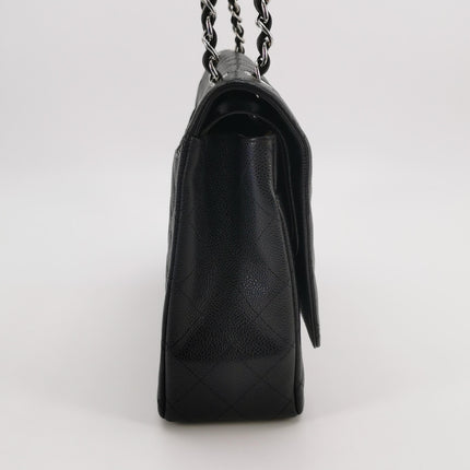 Chanel Classic Flap Maxi 2011 Black Caviar Leather Double Flap Silver Hardware