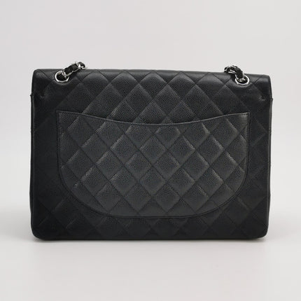 Chanel Classic Flap Maxi 2011 Black Caviar Leather Double Flap Silver Hardware
