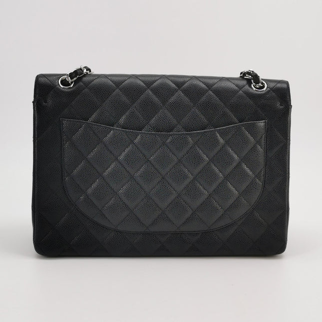 Chanel Classic Flap Maxi 2011 Black Caviar Leather Double Flap Silver Hardware