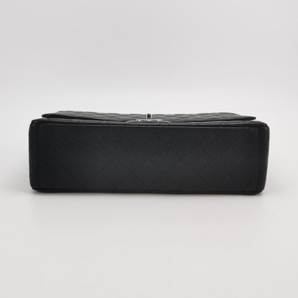 Chanel Classic Flap Maxi 2011 Black Caviar Leather Double Flap Silver Hardware