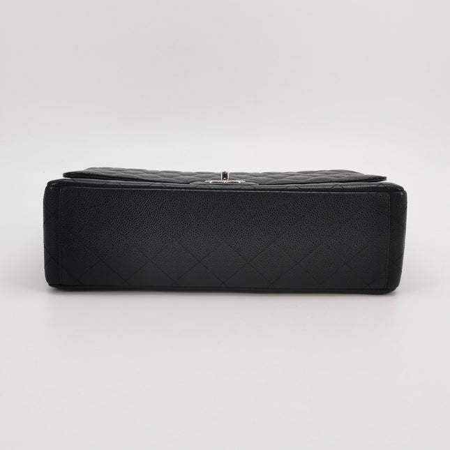 Chanel Classic Flap Maxi 2011 Black Caviar Leather Double Flap Silver Hardware
