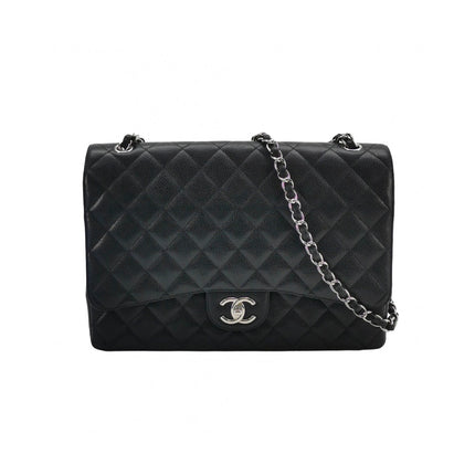 Chanel Classic Flap Maxi 2011 Black Caviar Leather Double Flap Silver Hardware